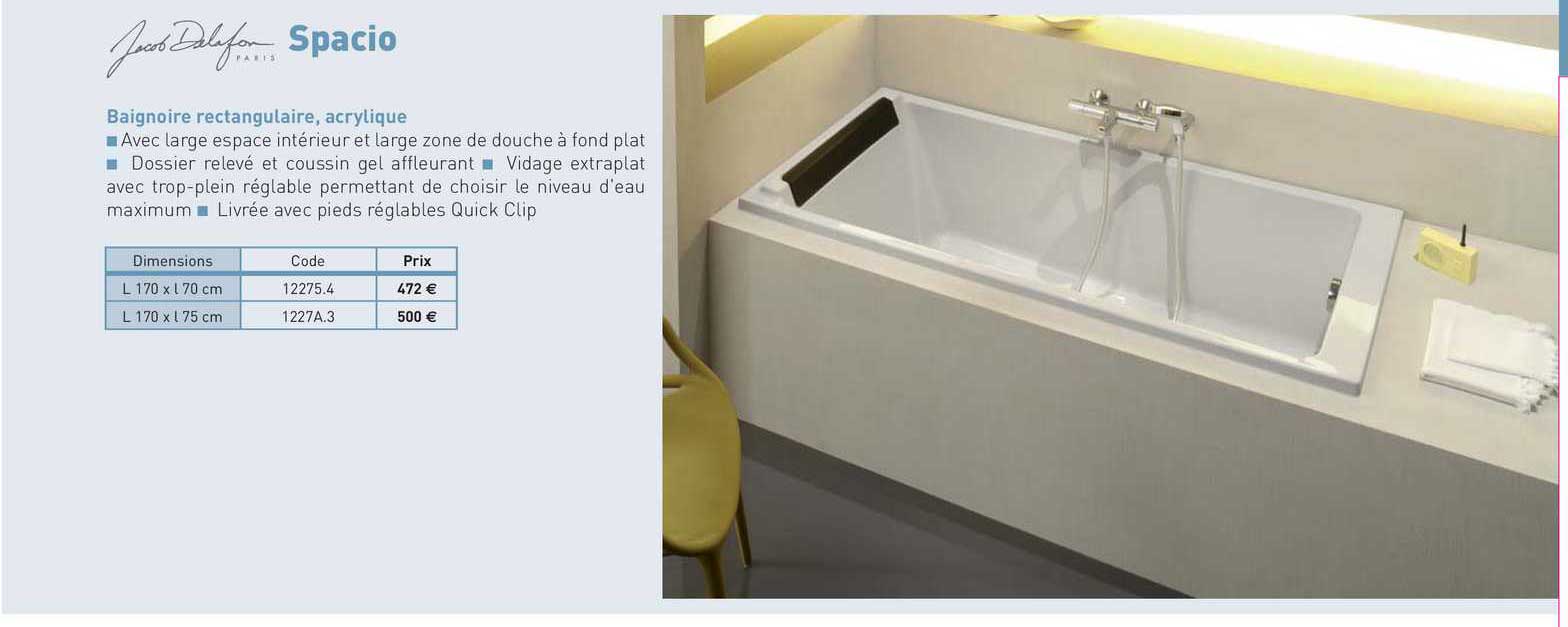 baignoire rectangulaire, acrylique spacio jacob delafon