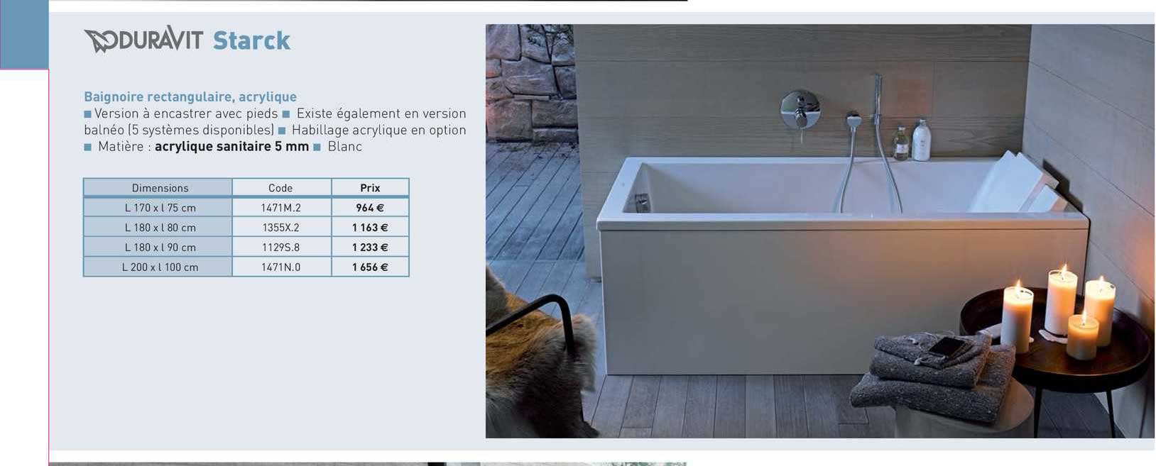 baignoire rectangulaire, acrylique starck duravit