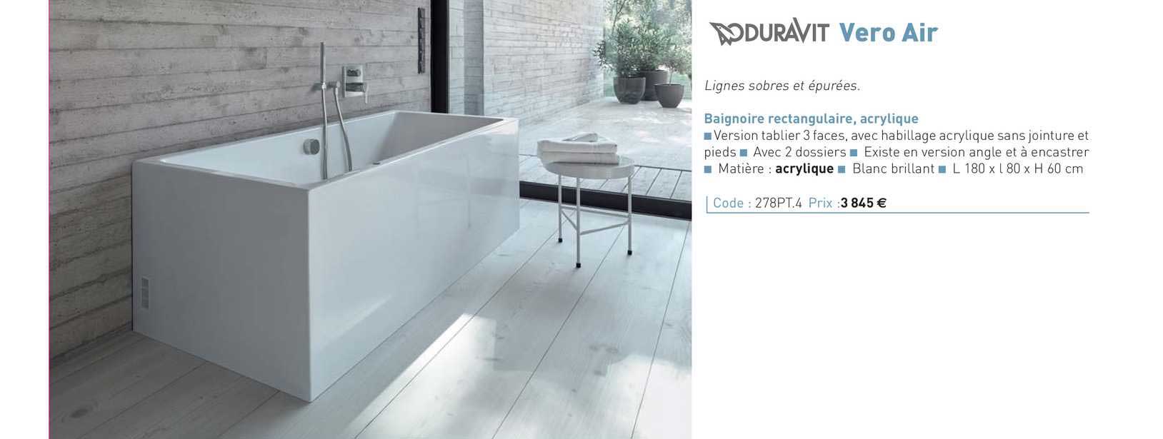 baignoire rectangulaire, acrylique vero air duravit