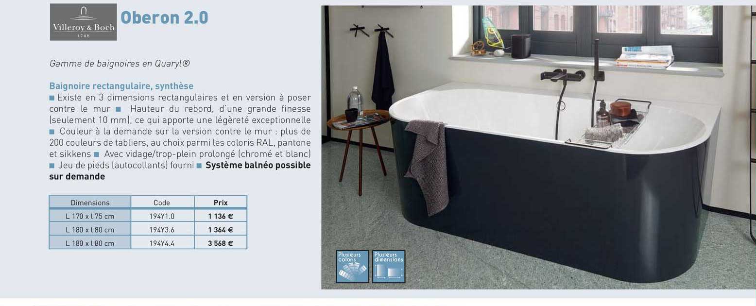 baignoire rectangulaire, synthèse oberon 2.0 villeroy & boch