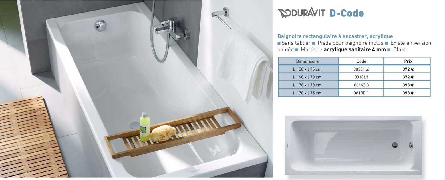 baignoire rectangulaire à encastrer, acrylique d-code duravit