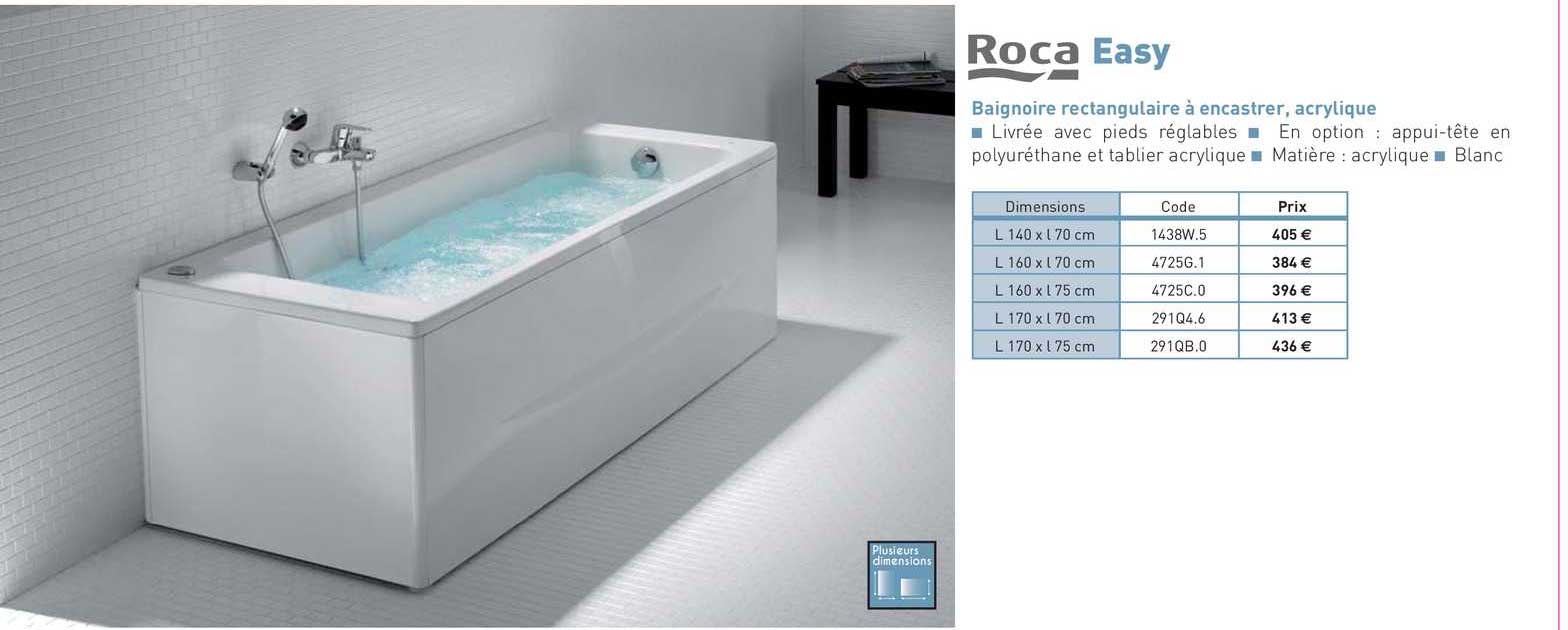 baignoire rectangulaire à encastrer, acrylique easy roca