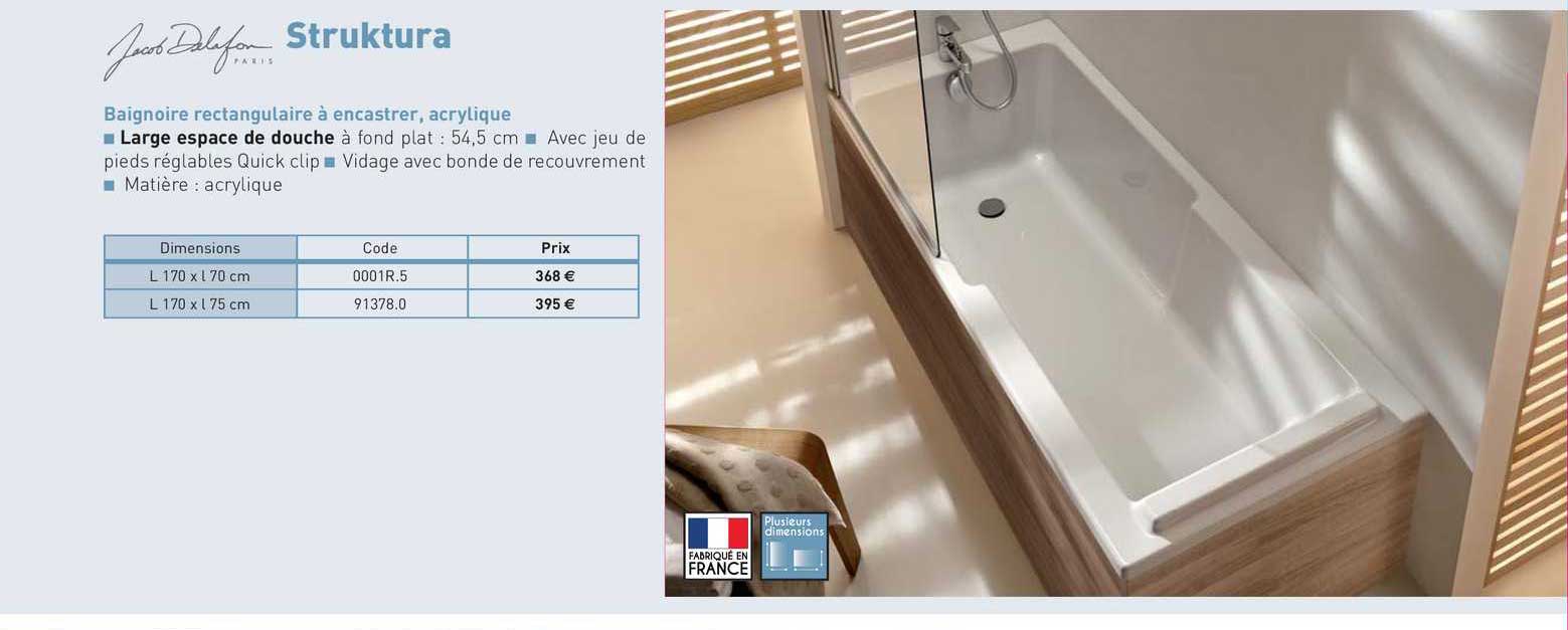 baignoire rectangulaire à encastrer, acrylique struktura jacob delafon