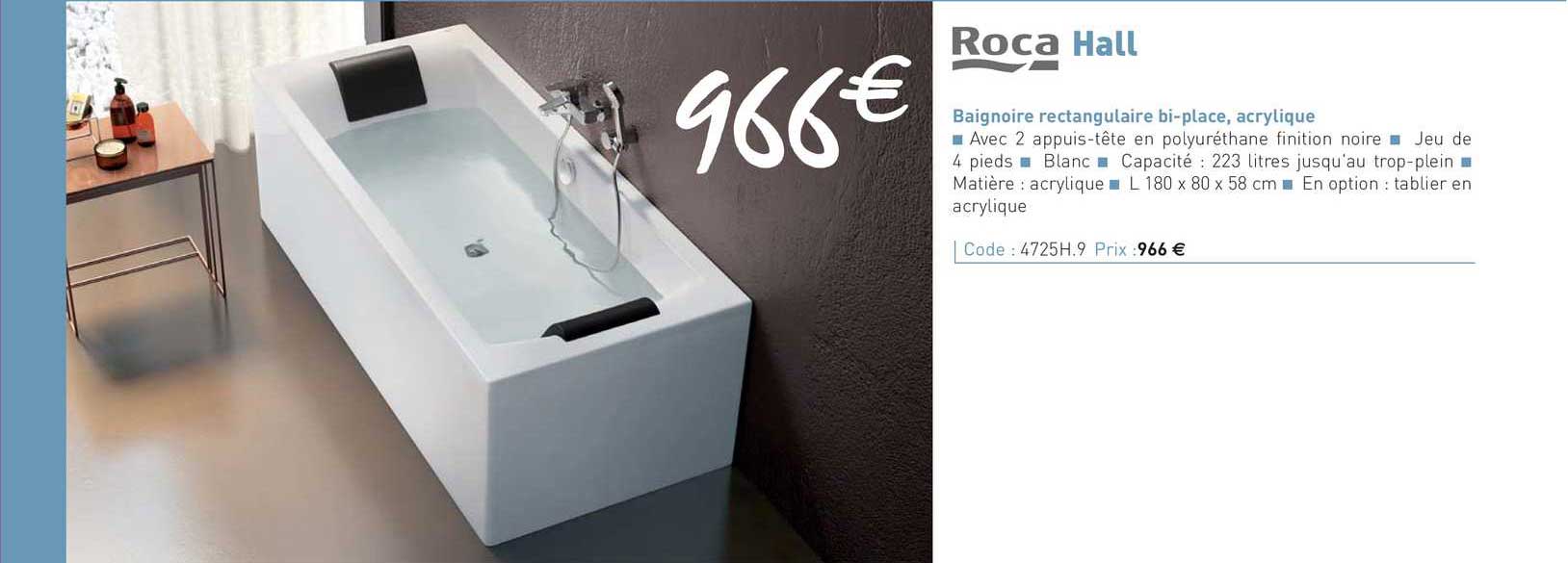 Baignoire Rectangulaire Bi-place, Acrylique Hall Roca