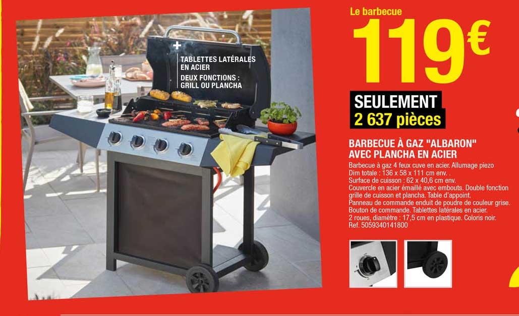 Barbecue à Gaz "albaron" Avec Plancha En Acier