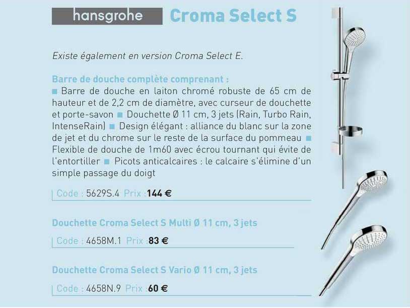 barre de douche complète, douchette croma select s multi, douchette croma select s vario