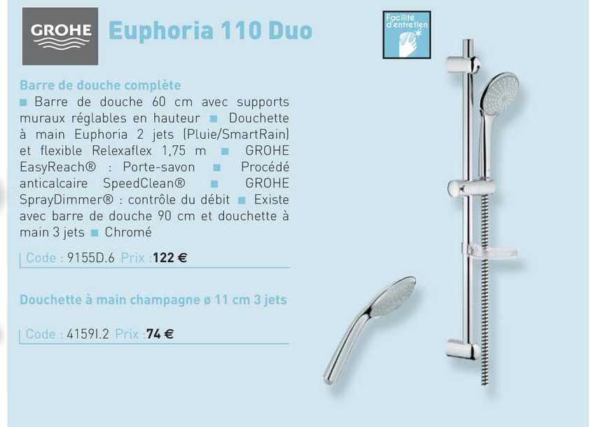 barre de douche complète euphoria 110 duo grohe