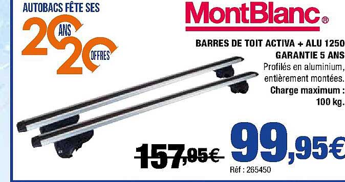barres de toit activa + alu 1250  montblanc