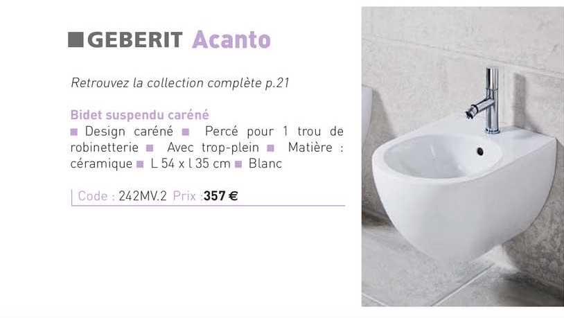 bidet suspendu caréné acanto geberit