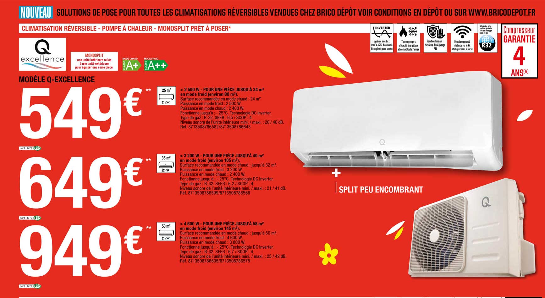 blimatisation réversible - pompe à chaleur - monosplit prêt à poser