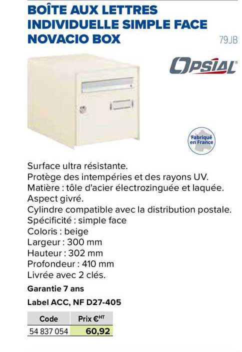 boîte aux lettes individuelle simple face novacio box opsial
