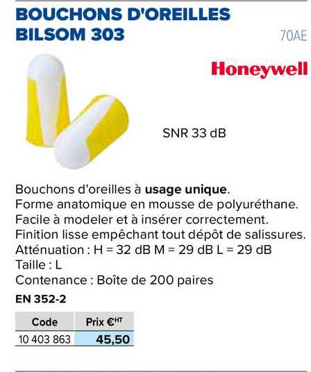 bouchon d'oreilles bilsom 303 honeywell