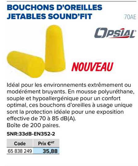 bouchons d'oreilles jetables sound'fit opsial