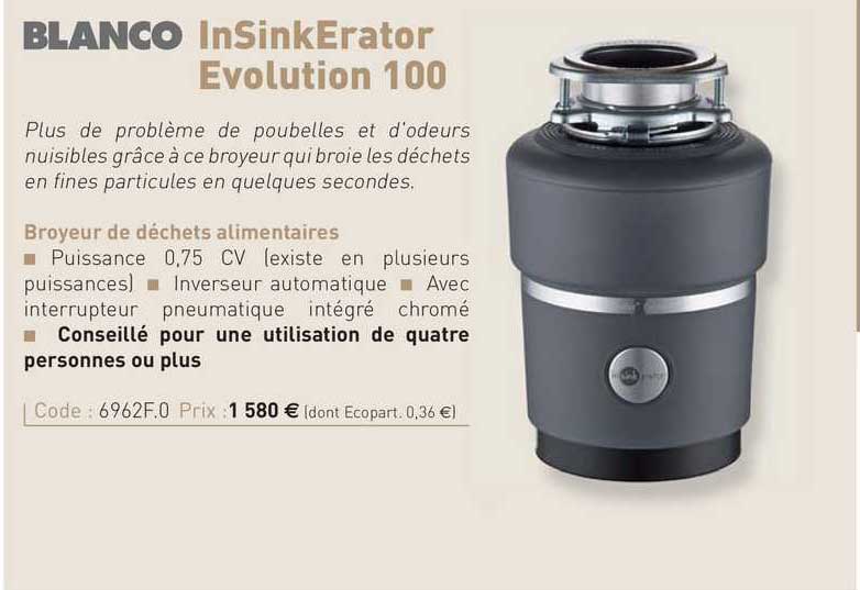 broyeur de déchets alimentaires insinkerator évolution 100 blanco
