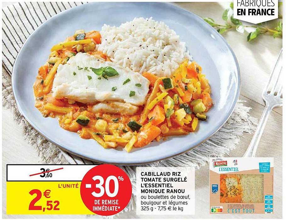 cabillaud riz tomate surgelé l'essentiel monique ranou