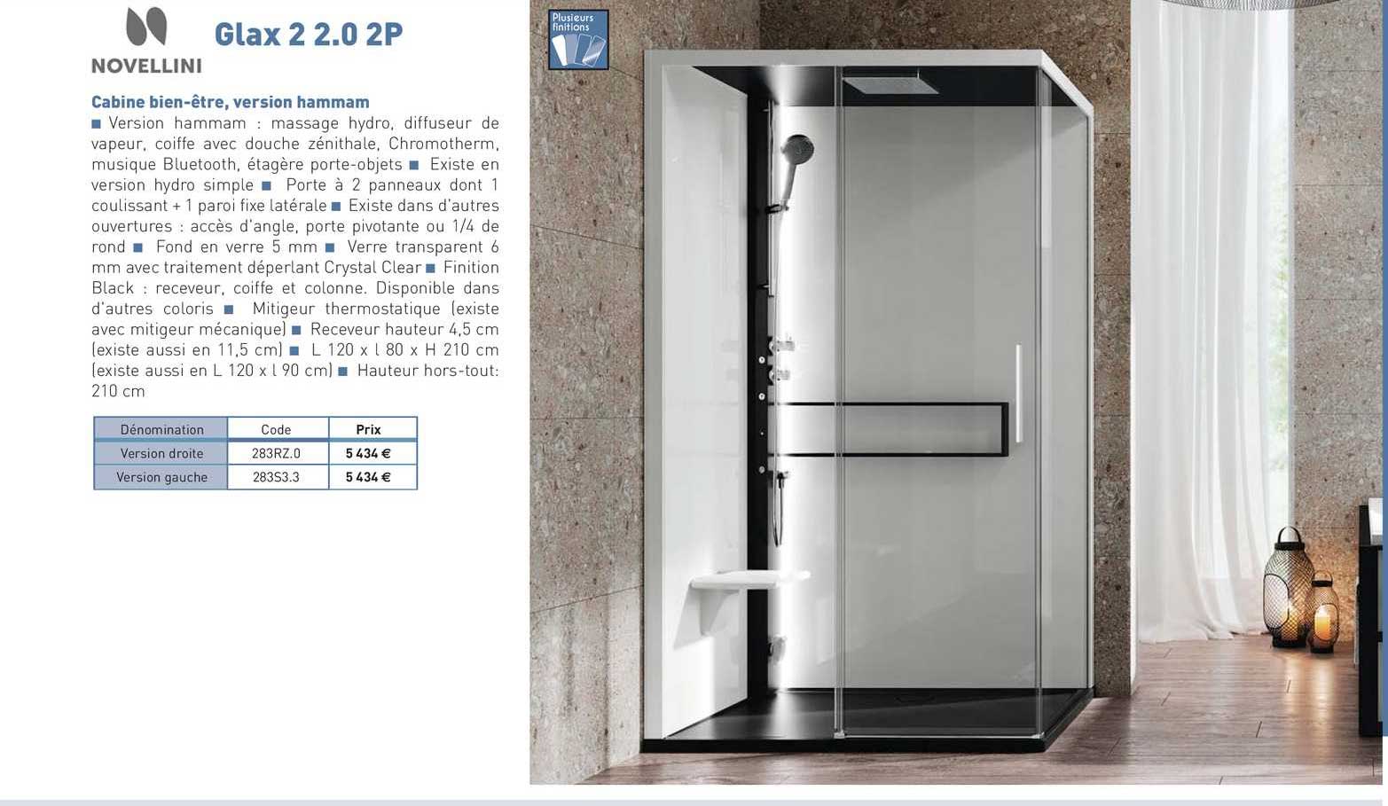 cabine bien-être, version hammam, glax 2 2.0 2p novellini