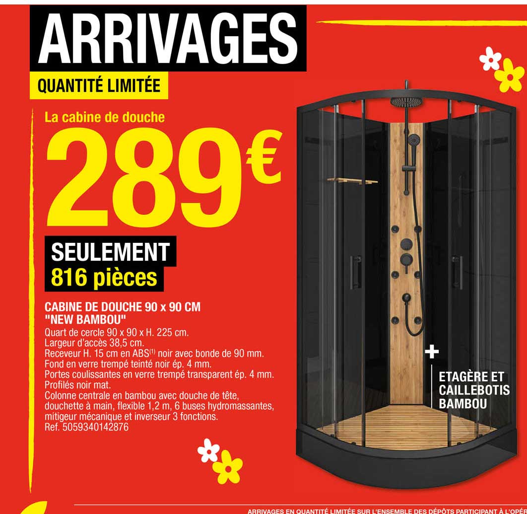 cabine de douche 90 x 90 cm "new bambou"