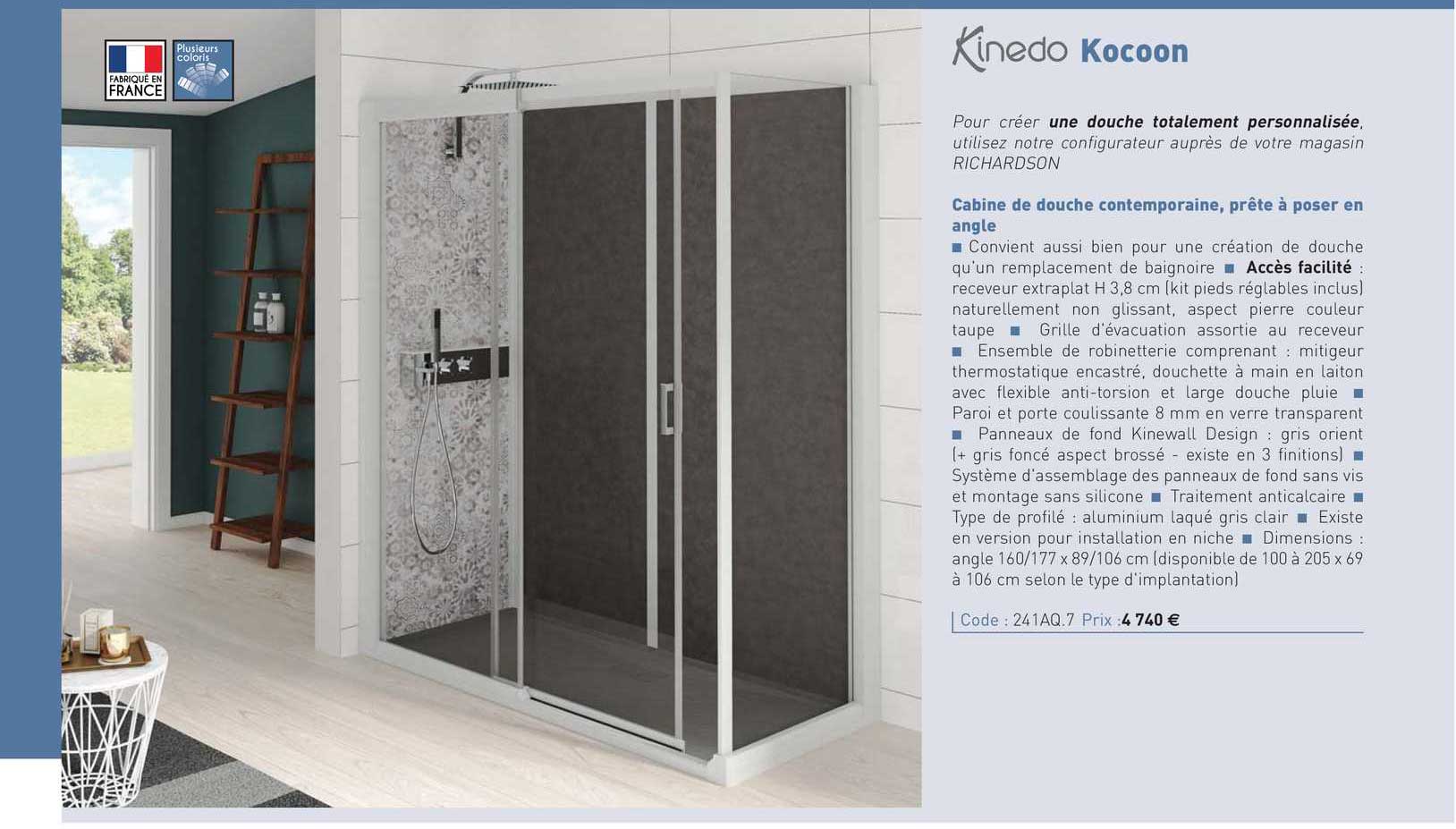 cabine de douche contemporaine, prête à poser en angle, kocoon kinedo