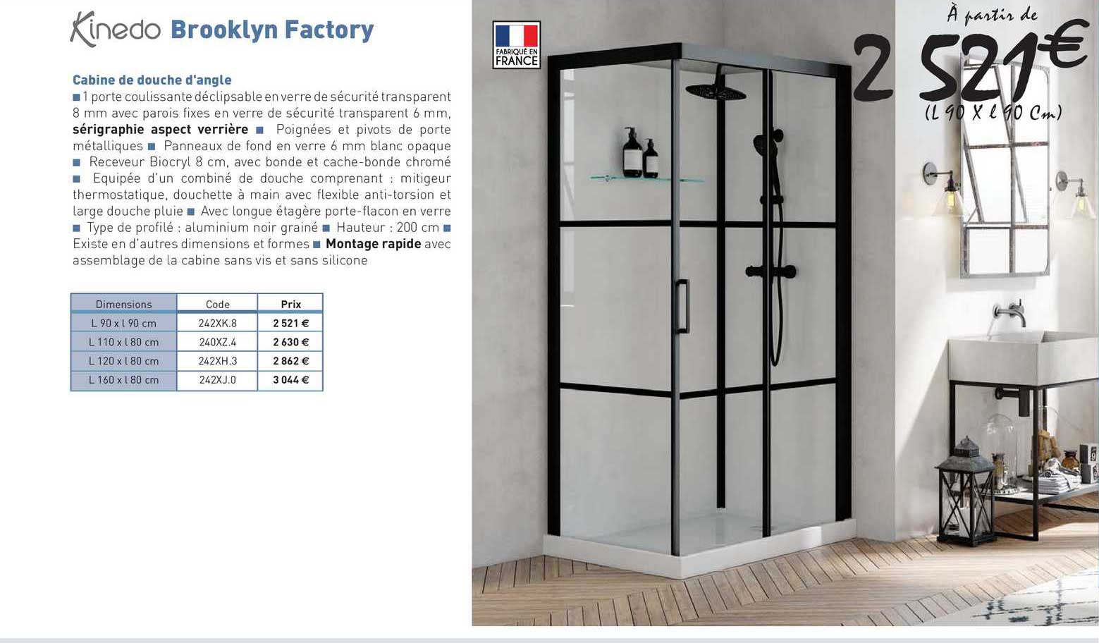 cabine de douche d'angle brooklyn factory kinedo