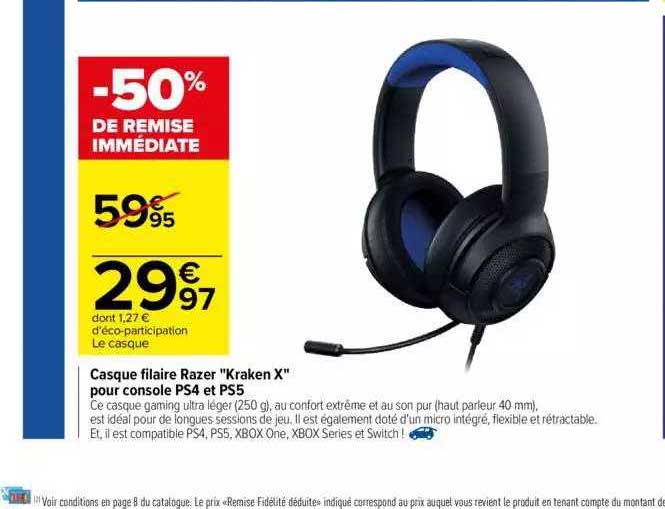 Casque Filaire Razer "kraken X" Pour Console Ps4 Et Ps5