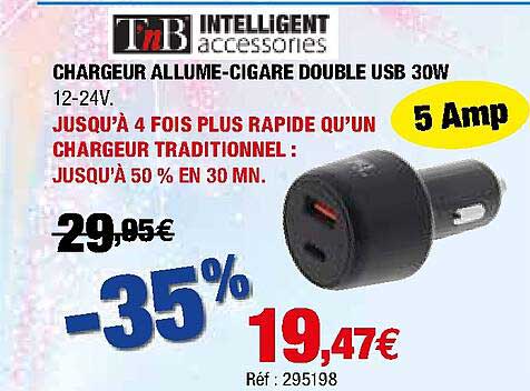 chargeur allume-cigare double usb 30w