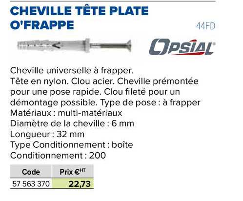cheville tête plate o'frappe opsial