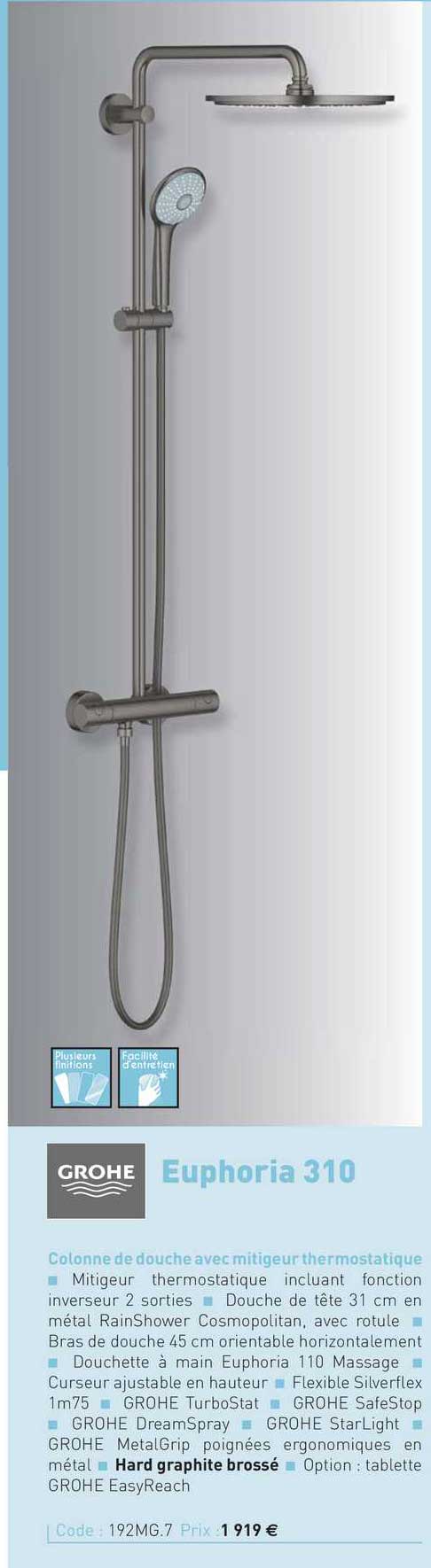 colonne de douche avec mitigeur thermostatique euphoria 310 grohe