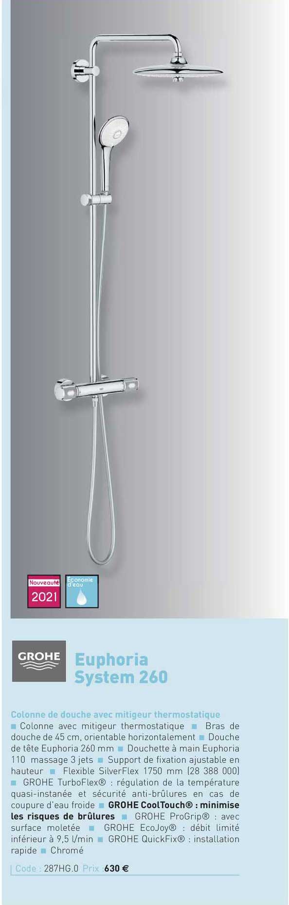 colonne de douche avec mitigeur thermostatique euphoria system 240 grohe