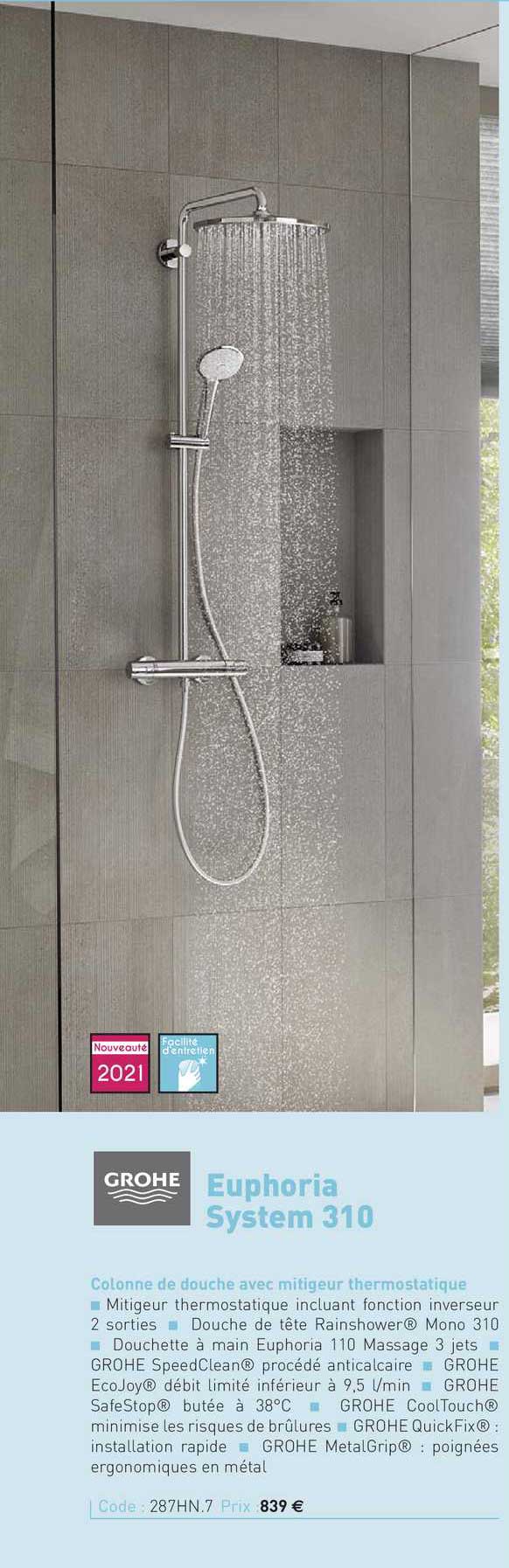colonne de douche avec mitigeur thermostatique euphoria system 310 grohe