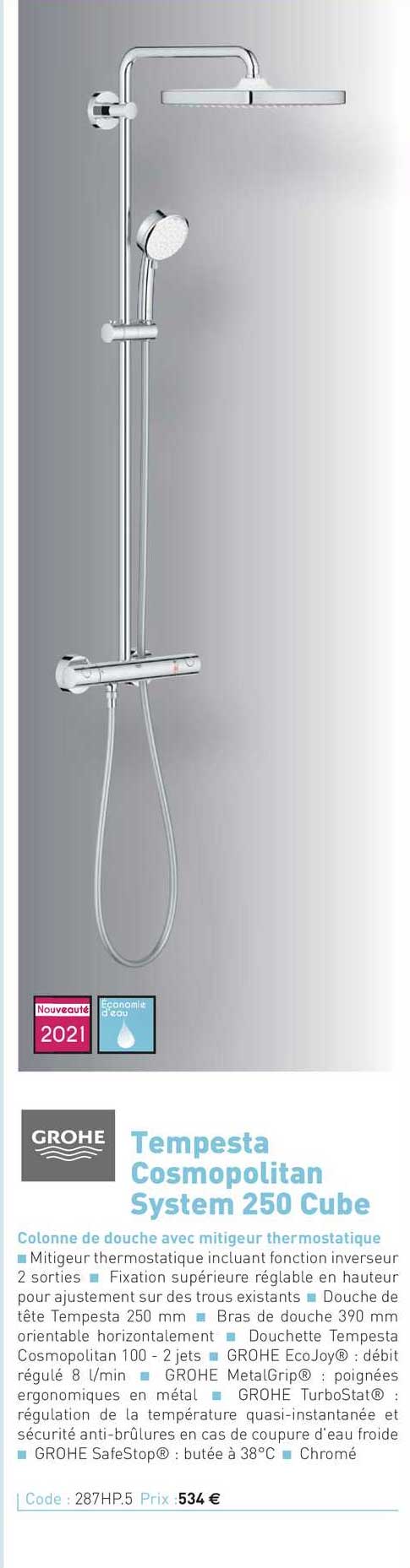 colonne de douche avec mitigeur thermostatique tempesta cosmopolitan system 250 cube grohe