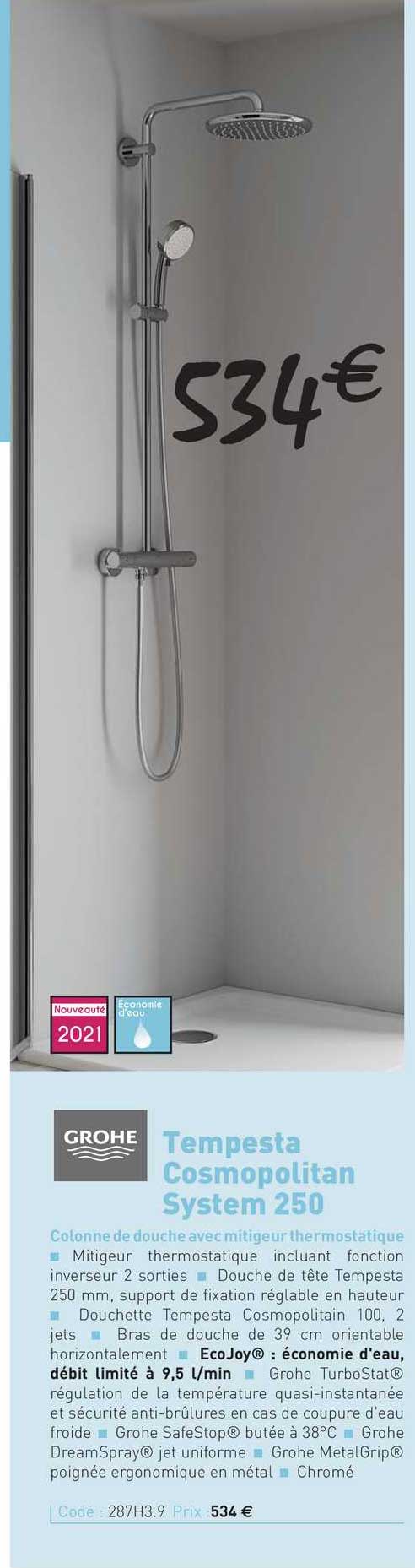 colonne de douche avec mitigeur thermostatique tempesta cosmopolitan system 250 grohe