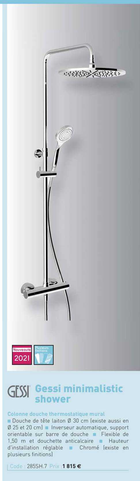 colonne de douche thermostatique mural gessi minimalistic shower