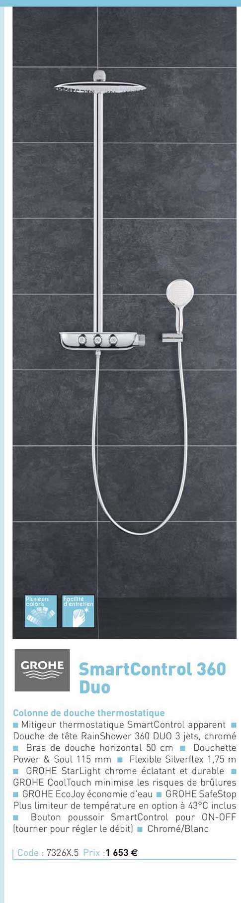 colonne de douche thermostatique smartcontrol 360 duo grohe