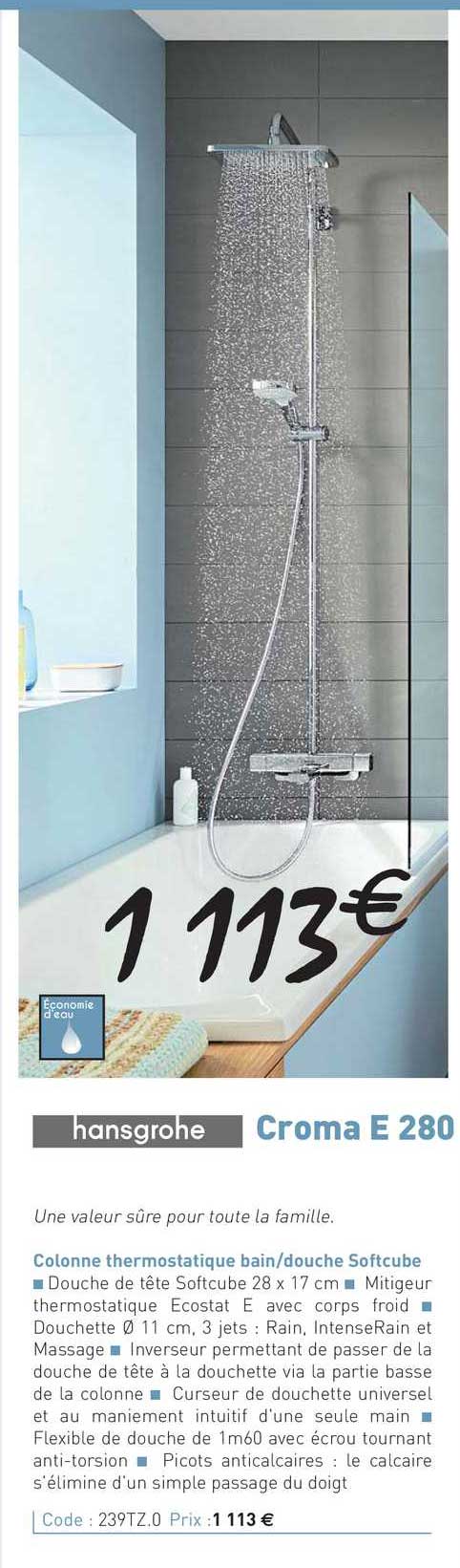 colonne thermostatique bain-douche softcube croma e 280 hansgrohe