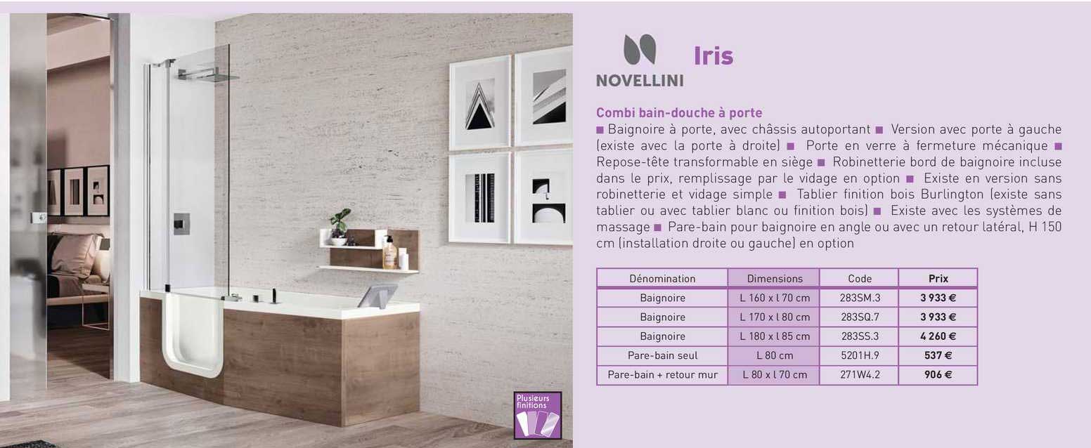 combi bain-douche à porte iris novellini