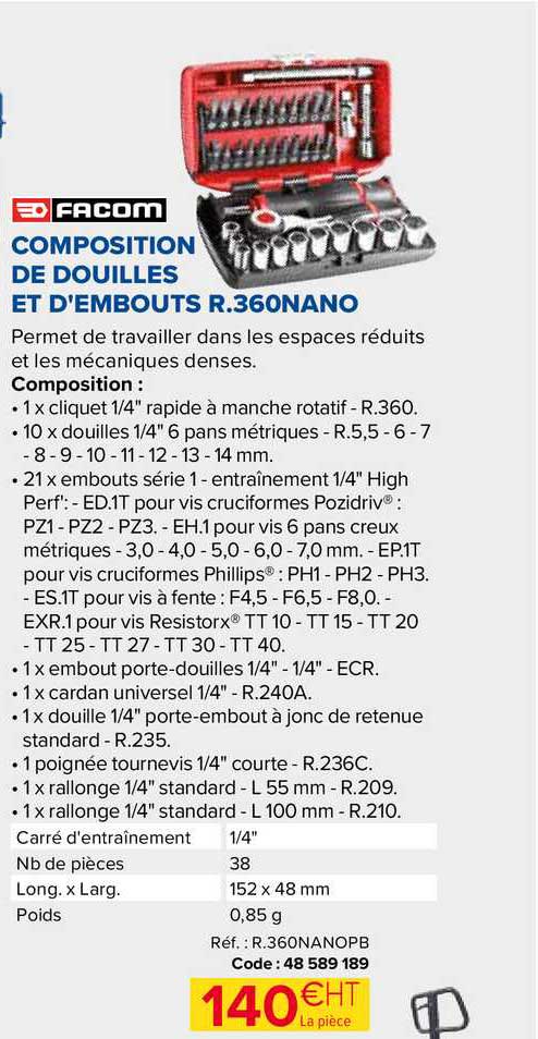 composition de douilles et d'embouts R.360NANO