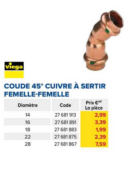 coude 45º cuivre à sertir femelle-femelle
