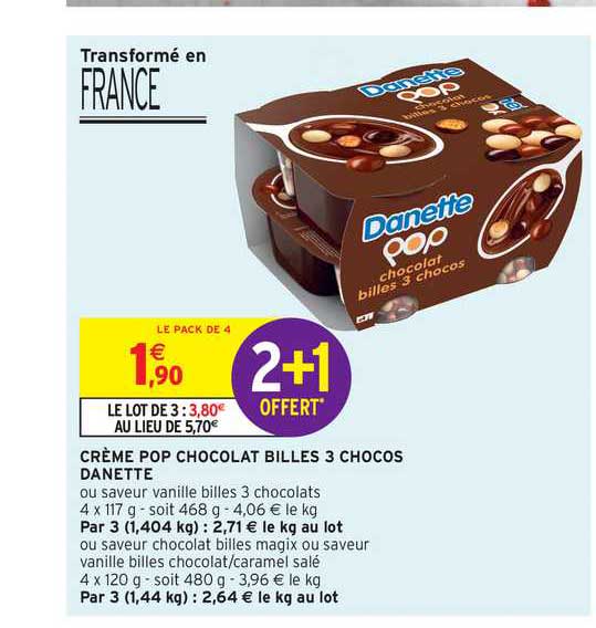 Crème Pot Chocolat Billes 3 Chocos Danette