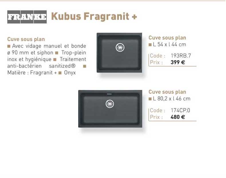 cuve sous plan kubus fragranit + franke