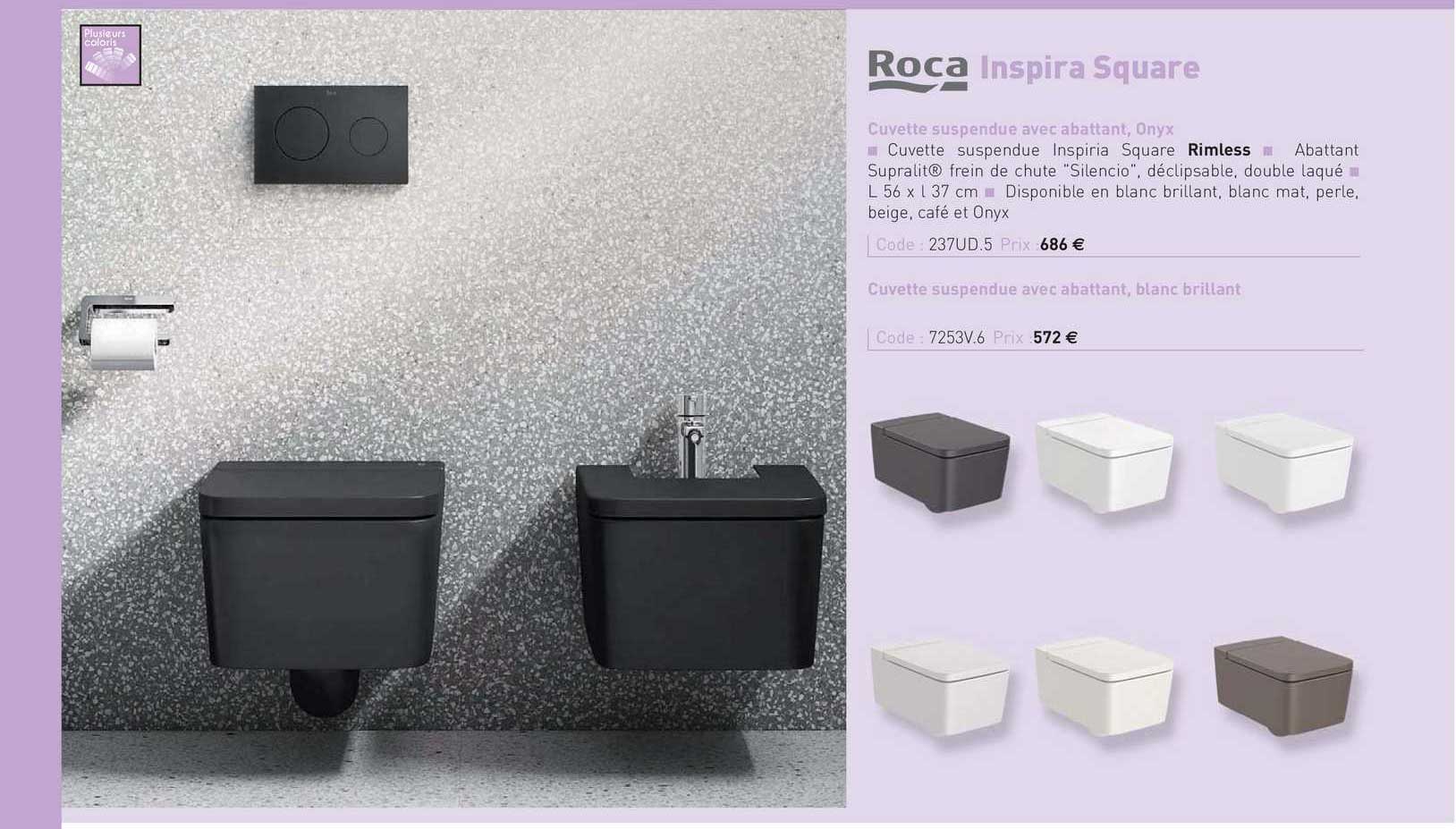 cuvette suspendue avec abattant, onyx, inspira square, roca