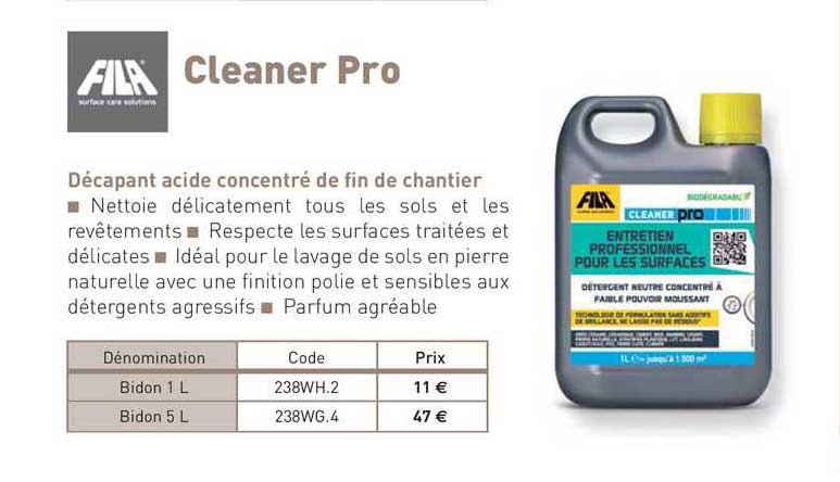 décapant acide concentré de fin de chantier cleaner pro fila