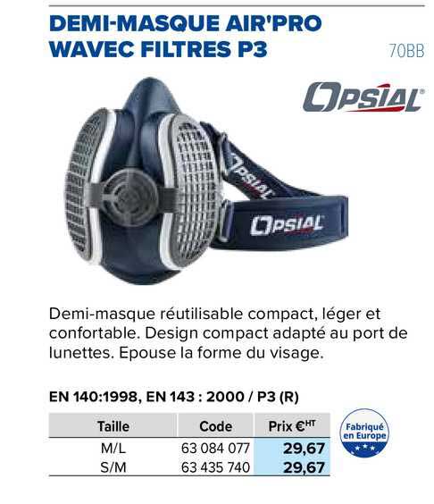 Demi-masque Air'pro Wavec Filtres P3 Opsial