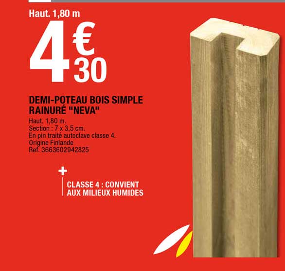 Demi-Poteau Bois Simple Rainure "Neva"