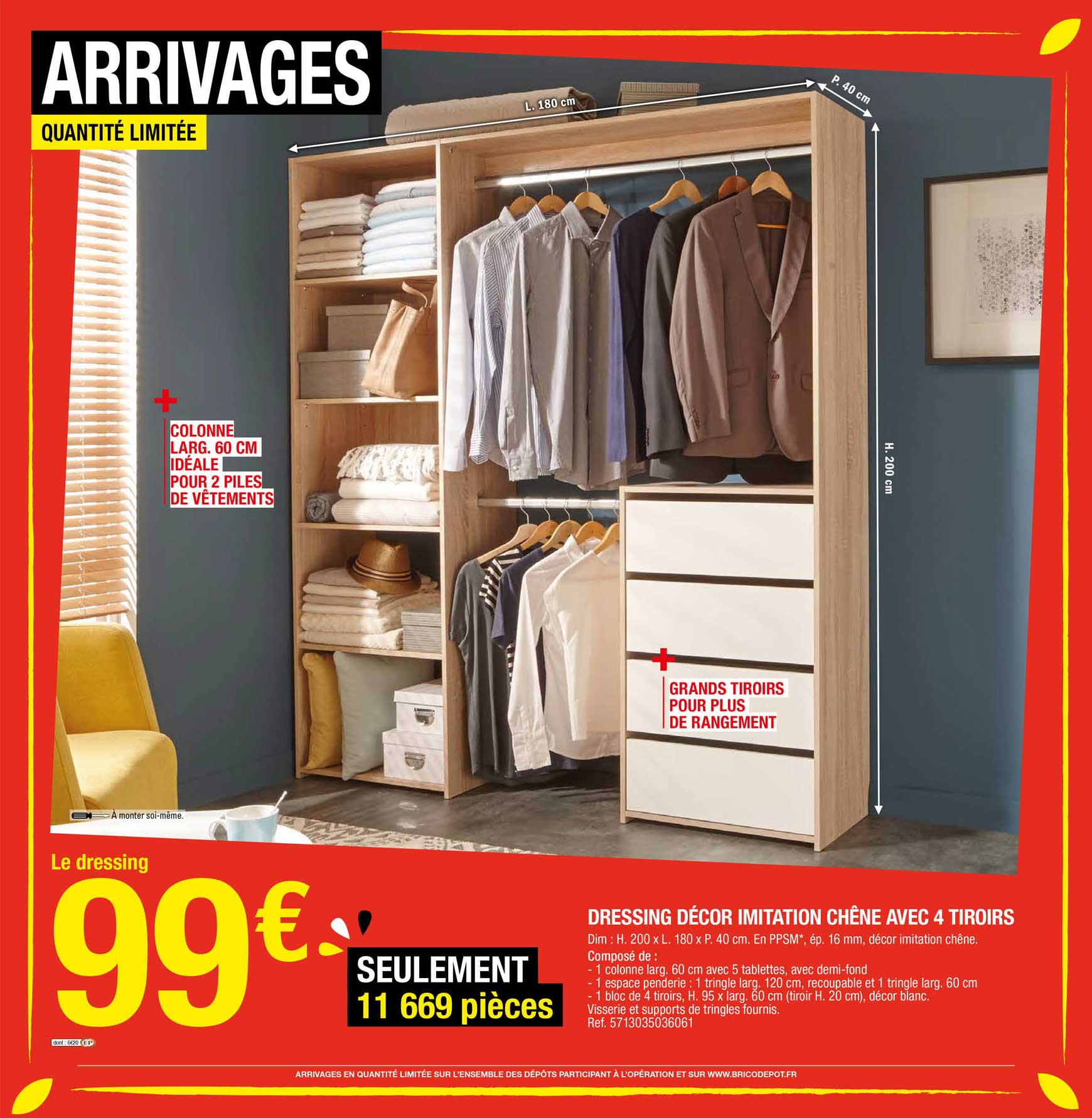 Dressing Décor Imitation Chêne Avec 4 Tiroirs