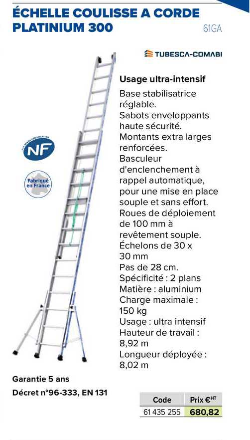 échelle coulisse à corde platinium 300
