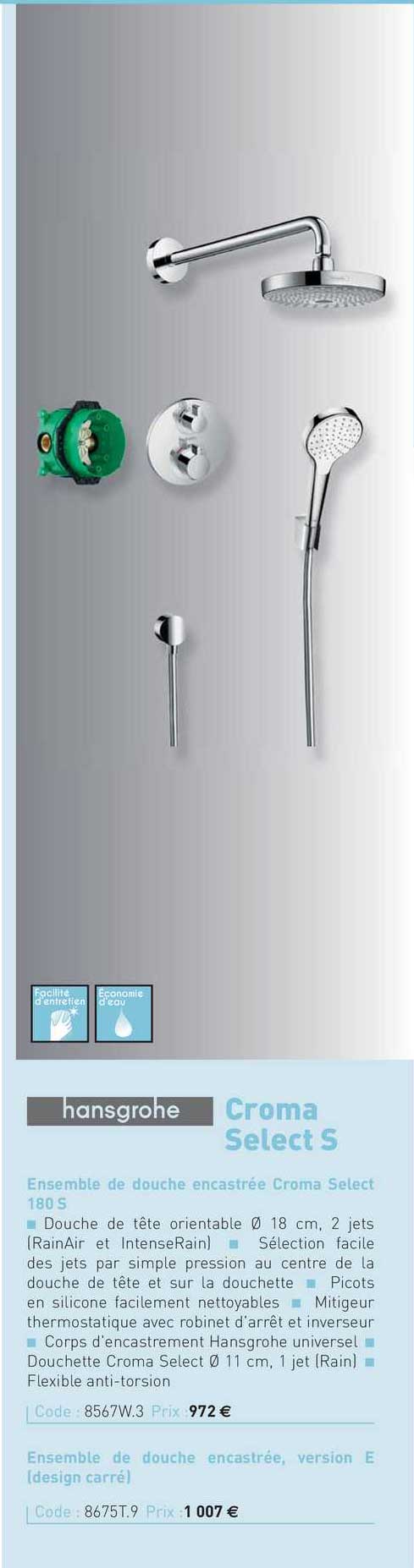 ensemble de douche encastrée croma select  180 s hansgrohe