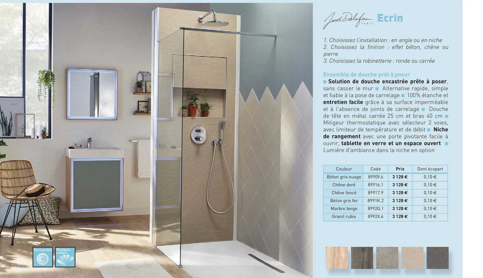 ensemble de douche prêt à poser ecrin jacob delafon