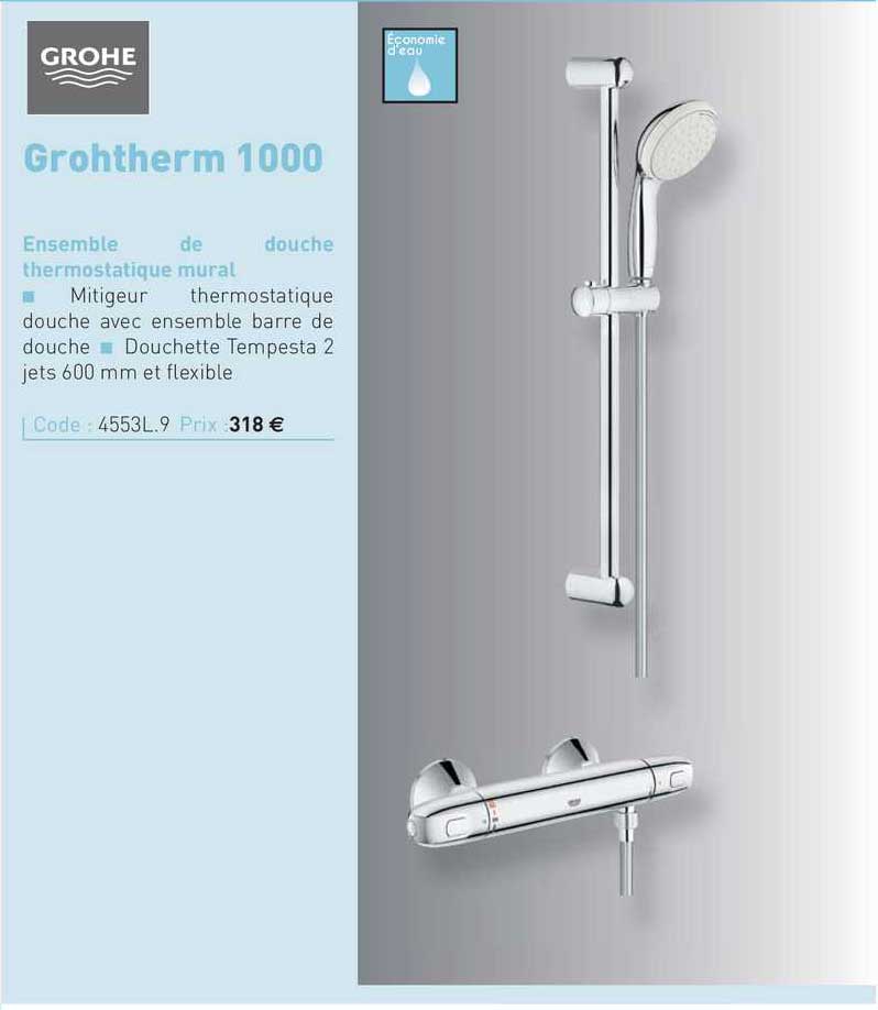 ensemble de douche thermostatique mural grohtherm 1000 grohe