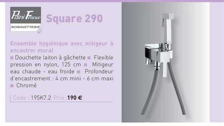 ensemble hygiénique avec mitigeur à encastrer mural square 290 païni france