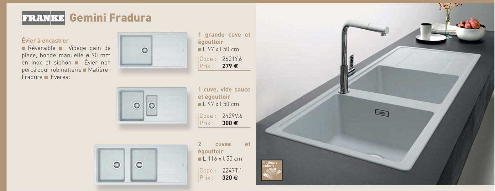 évier à encastrer gemini fradura franke